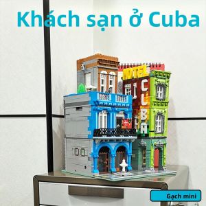 GẠCH MINI Cuba Khách Sạn Hướng Phố Khối Xây Dựng Mô Hình Thành Phố Để Bàn Trang Trí Giáo Dục Đồ Chơi Lắp Ráp Cho Trẻ Em Quà Tặng