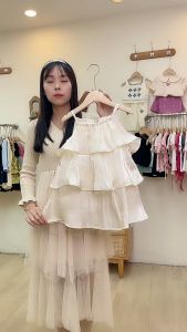 Uniqkids Casual Plain Apricot Sleeveless Graduation Dress Layered Style Korean Dress Summer Halter Dress for Kids Girl
