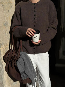 YUFUQING | Laid-back Style Brown Round Neck Single Button Knitted Open Cardigan Retro Simple Loose Sweater Women Winter Long Sleeve Regular Fit