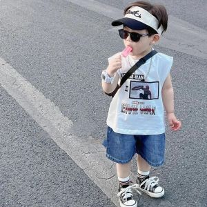 Childrens Casual Sleeveless Vest Set Cartoon Design Baby Fashionable Summer Clothes Boys Top with Pants Two-Piece Suit