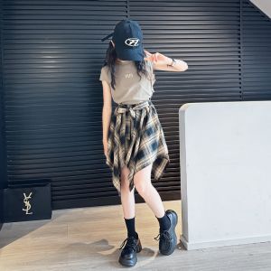 Trendy Plaid Mini Skirt Pants Set for Girls Summer New Arrival Korean Style Breathable Comfortable Short Pants Childrens Clothing