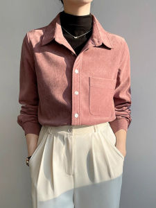 เสื้อเชิ้ตคอโปโลผู้หญิงฤดูใบไม้ร่วงและฤดูหนาวสีชมพูคอโปโลผ้ากำมะหยี่แบบทับซ้อนสไตล์ฝรั่งเศสสำหรับผู้หญิง