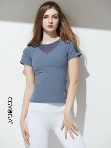 เสื้อโยคะแบบสวมใส่สบาย แห้งเร็ว แขนสั้น ทรงเข้ารูป แฟชั่นสปอร์ตสำหรับผู้หญิง ชุดโยคะ CGYOGA พร้อมแผ่นเสริมหน้าอก