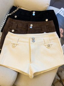 GUZILIAN | Marron Corduroy High Waist A-Line Flared Shorts