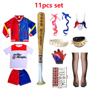 Harley Quinn Costume for Kids Girls Cosplay Suicide Squad Halloween Joker Jacket T-shirt Shorts All Accessory Set