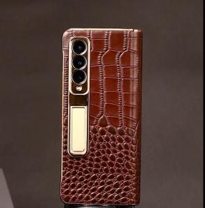 LANGSIDI Ốp điện thoại nắp gập da thật cho Samsung Galaxy Z Fold 7 6 5 4 3 8 Fold8 Ultra Fold7 Fold5 Fold6 Ốp lưng mạ vàng kèm miếng dán gương kính cường lực Cao cấp chống sốc Chống trượt Hấp thụ sốc Thủ công
