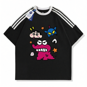 Collaboration Cartoon Printed Short Sleeve T-Shirt Three Stripes Loose Cap Sleeves