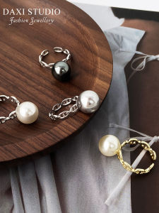 S925 Sterling Silver Pearl Ring Simple Elegance Hollow out Pig Nose Design Open Style Ring for Women Fashion Jewelry Accessory