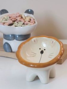 Bát Ăn Bằng Gốm Cao Cấp Hình Mèo Dễ Thương Có Chân Cao Hình Vượn Hình Sư Tử Hình Mèo Ăn Chậm Dành Cho Chó Và Mèo