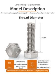 LANGSIMING | 304 Stainless Steel Hex Cap Screws Bolts