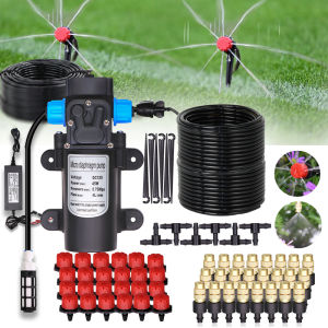 Garden 1/4"Adjustable brass Automatic Misting Cooling Irrigation Kit 60WSelf-Priming Pressurize Water Pump Drip Watering System