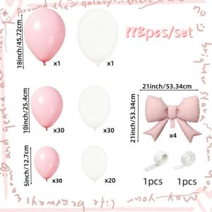 118Pcs Pink and White Bow Balloon Arch Kit 21inch Pink Bow Foil Balloons Paired with Pink and White Latex Balloons Ideal for Valentines Day Parties Ladies Bachelorette Parties Weddings and Girls Birthday Party Decorations