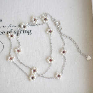Simple Fresh French Summer Pearl Flower Necklace 925 Silver Korean Style Jewelry for Women without Pendant Mixed Material Chain