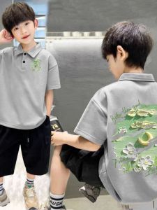 Cool Fashionable Short Sleeve Childrens Polo Shirt 2024 New Pure Cotton Printed T-Shirt Trendy Kids Summer Top Quality