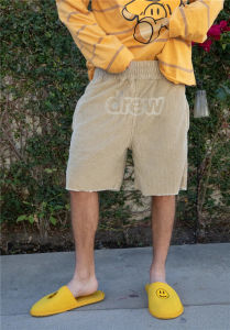 กางเกงขาสั้นผ้าคอร์ดูรอยพิมพ์ลายหมูหัวเราะ Drew Justin Bieber ปักลายกางเกงขายาวทรงตรงสำหรับฤดูร้อน