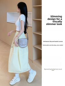 Miiow | High Waist Midi Casual Skirt Womens Simple A-Line Cotton Blend Summer New Arrival MiiOW Cat Person Commute Style Skirt