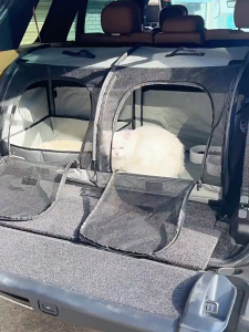 Pet Car Seat Cat Tent Dog Cage Outdoor Large Space Safe Transport Backseat Foldable Double Compartment