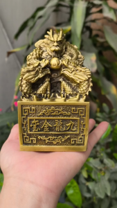 Ấn rồng cửu long phong thuỷ chất liệu bằng đồng vàng MS0760