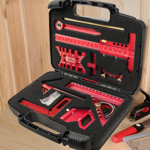 9Pcs Woodworking Square Kit with Box Aluminum Scribeing RulerCenter FinderCircular Drawing CompassHoning GuideHeight Gauge