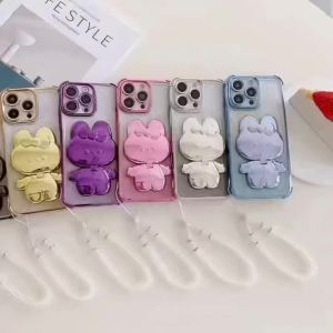 Luxury Shockproof Phone Case with Cute Rabbit Makeup Swivel Stand Crystal Lanyard For Honor X7d X7c X7b X7a X7 Back Cover