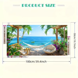 KAYOU | Large DIY 5D Diamond Painting Kit - Tropical Beach Scene with Hammock Palm Trees & Ocean View Full Water Diamond Art Embroi