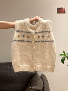 Womens Knitted Floral Embroidery Vest Sleeveless Outerwear Cardigan Tank Top Autumn Winter Layering Fashion Commute Style