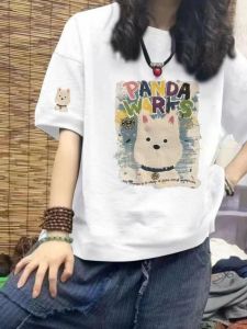 SUSHOUWANGE | Cute Dog Print Loose Fit Cotton T-Shirt