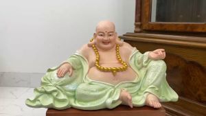 Tượng Phật Di Lặc màu xanh Kích thước: Ngang 40cm x Cao 23cm x Sâu 26cm