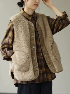 เสื้อกั๊กขนแกะใส่ได้สองด้านใส่ช่วงฤดูใบไม้ร่วงและฤดูหนาวแบรนด์เนมอันดับหนึ่งส่งออกจากญี่ปุ่นเสื้อโค้ทผ้าลูกฟูกแขนกุดใส่ได้สองแบบบวกและลบได้