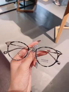 Womens Fashion Retro Glasses Korean Round Frame Anti-Blue Light Glasses Metal Frame Flat Glasses Spek Mata