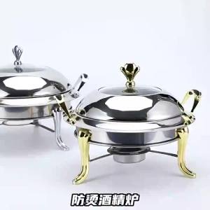 Stainless Steel Alcohol Stove Hot Pot Portable Party Alcohol Stove Household Shabu Pan Thickening Small Hot Pot Round Soup Pot Solid Fuel Boiler Wedding Chafing Dish Family Restaurant Camping Party 18cm