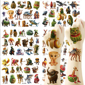 New TungTung Sahur Abstract Animal Tattoo Sticker Italian Brainrot Funny Temporary Waterproof Tattoos Arm Decals Kids Party Gift