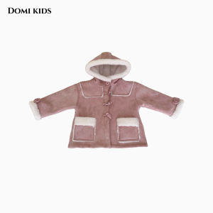 Domikids Thickened Pink Fur Leather Integrated Short Coat for Girls Baby Corn Button Buckle Thickened Korean Style Polyester Fiber Coat