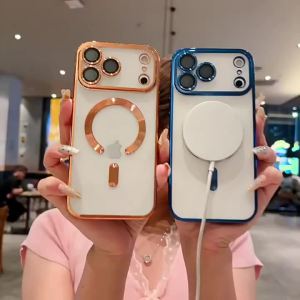 Girl Pink for Magsafe Plating Soft Clear Cases for Samsung Galaxy S26 Ultra S26 Plus Strong Magnetic Full Camera Protector Shell
