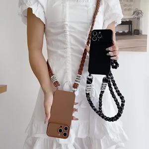 Lanyard Crossbody Strap Candy Color Silicone Soft TPU Phone Case for IPhone 16 15 13 14 Pro Max 12 11 Camera Protection Cover