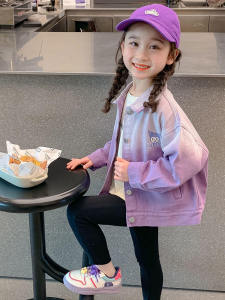 Girls Gradient Denim Jacket Spring Autumn Style Baby Clothes Childrens Outerwear Cotton Material Casual Flip Collar Design