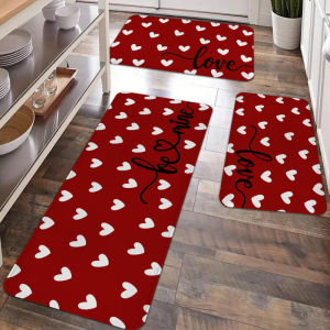 Valentines Day Kitchen Carpet Set Kitchen runner rug featuring small hearts and love patterned floor mat