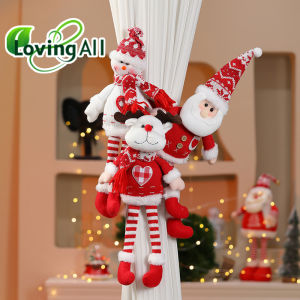 Plush Curtain Tieback Doll Velcro Strap Soft Fabric Santa Elk Window Drapes Home Holiday Decor