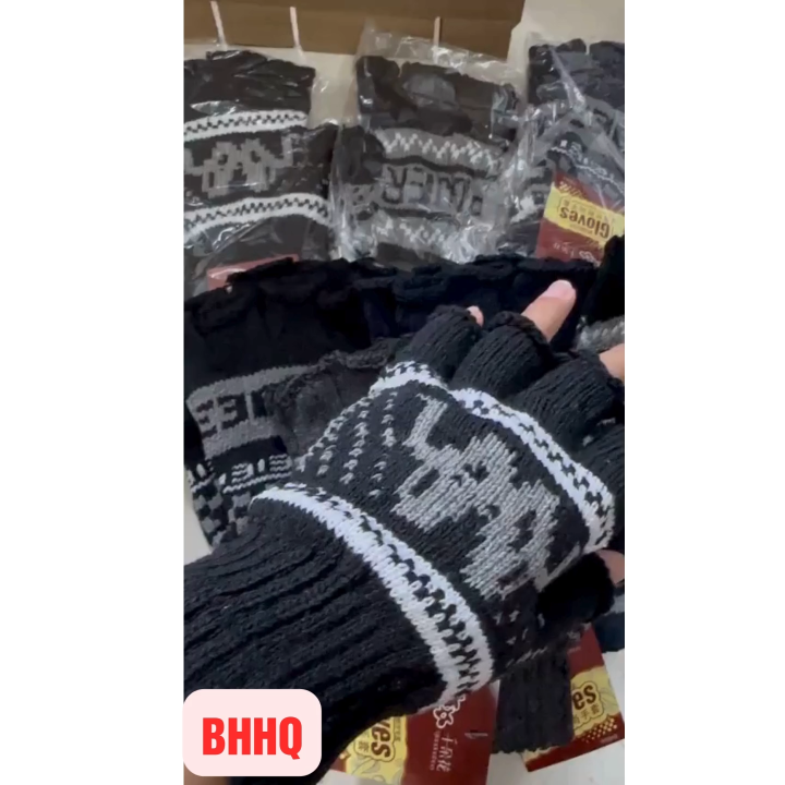 Set 6 đôi găng tay len nam chống nắng kiểu hở 5 ngón màu sắc, hoa văn ...