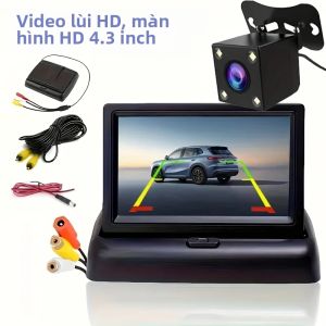 Màn Hình Gập Siêu Nét HD 4.3 Inch Với Camera Lùi 4 Đèn LED Bộ Dụng Cụ Đa Năng Cho Xe SUV Màn Hình Hiển Thị Phía Sau Hỗ Trợ Đỗ Xe