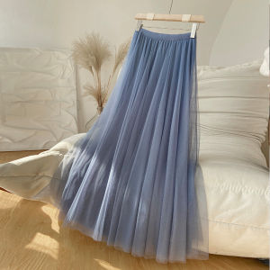 Váy Xếp Ly Lưới Cạp Cao Cho Nữ Mùa Xuân Hè Thu 2025 Váy Xếp Ly Mới Dài Che Bụng Giảm Béo Cho Phụ Nữ Ngoại Cỡ