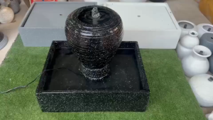 [A1023] โอ่งน้ำล้น โอ่งน้ำพุ โอ่งน้ำผุดฮวงจุ้ยสีดำ ได้ยกชุดมีปั๊มน้ำ