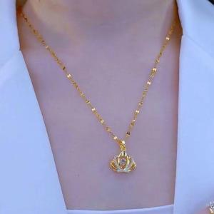 Gold Plated Sand Gold Crown Diamond Pendant Necklace Womens Fashion Jewelry Colorful Alloy Cross Roman Numeral Pendants