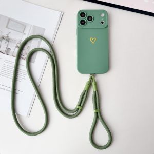 Dual Lanyard Case For iPhone 17 Pro Max 16 15 14 Plus 13 12 18 Cute Love Heart Silicone Shockproof Crossbody Strap Soft Cover