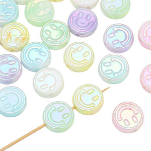 2Pcs 21mm Acrylic UV Plated Colorful Flat Round Smile Beads Charms for Jewelry Making DIY Bracelet Necklace Earrings Accessories