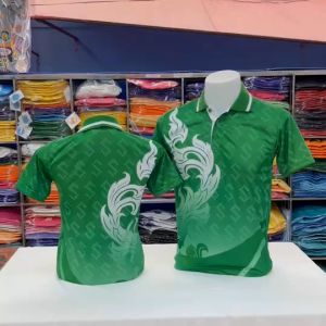เสื้อโปโลผ้ากีฬา ลายขอ1 สีเขียว ผ้านุ่มลื่นๆ ใส่สบายไม่ร้อน ยับยาก