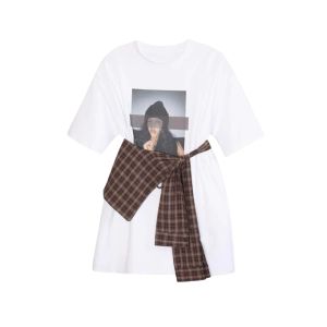 YUEZHONGWEI | Loose Fit Round Neck Short Sleeve T-Shirt Womens Summer Casual Print Top Mid Length American Retro Style Fashion Tee