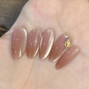 Dream Love Pink Almond Nail Gradient Cat Eye Pure Desire Handmade Phototherapy Wear Nail Tip New Arrival White Nail Stickers