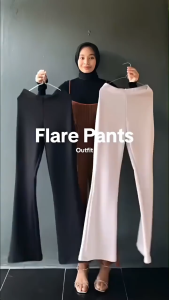 Celana Fit Flare Pants - Kulot Scuba Cutbray Wanita Pinggang Highwaist Bahan Premium Strecht Tebal Melar Elastis