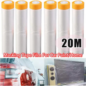 แผ่นพลาสติกสำหรับทาสีรถยนต์20ม. แผ่นผ้าพลาสติกแบบหล่นแผ่นปิดกาวแบบครอปได้สำหรับเฟอร์นิเจอร์ Hiasan Kamar นั่งเล่นสีฟิล์มกันฝุ่นผ้าคลุมโซฟา
